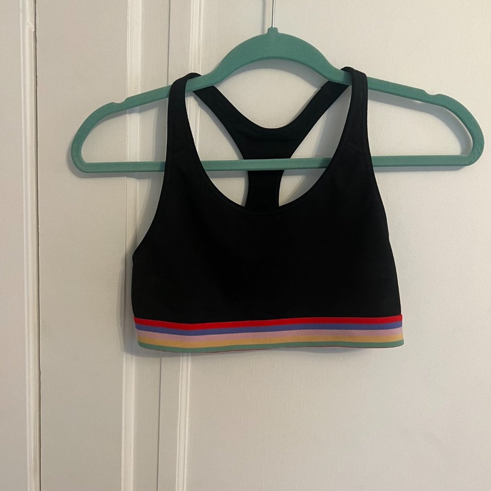 Old Navy Medium Support Sports Bra, Black with Rainbow Band - Size Small